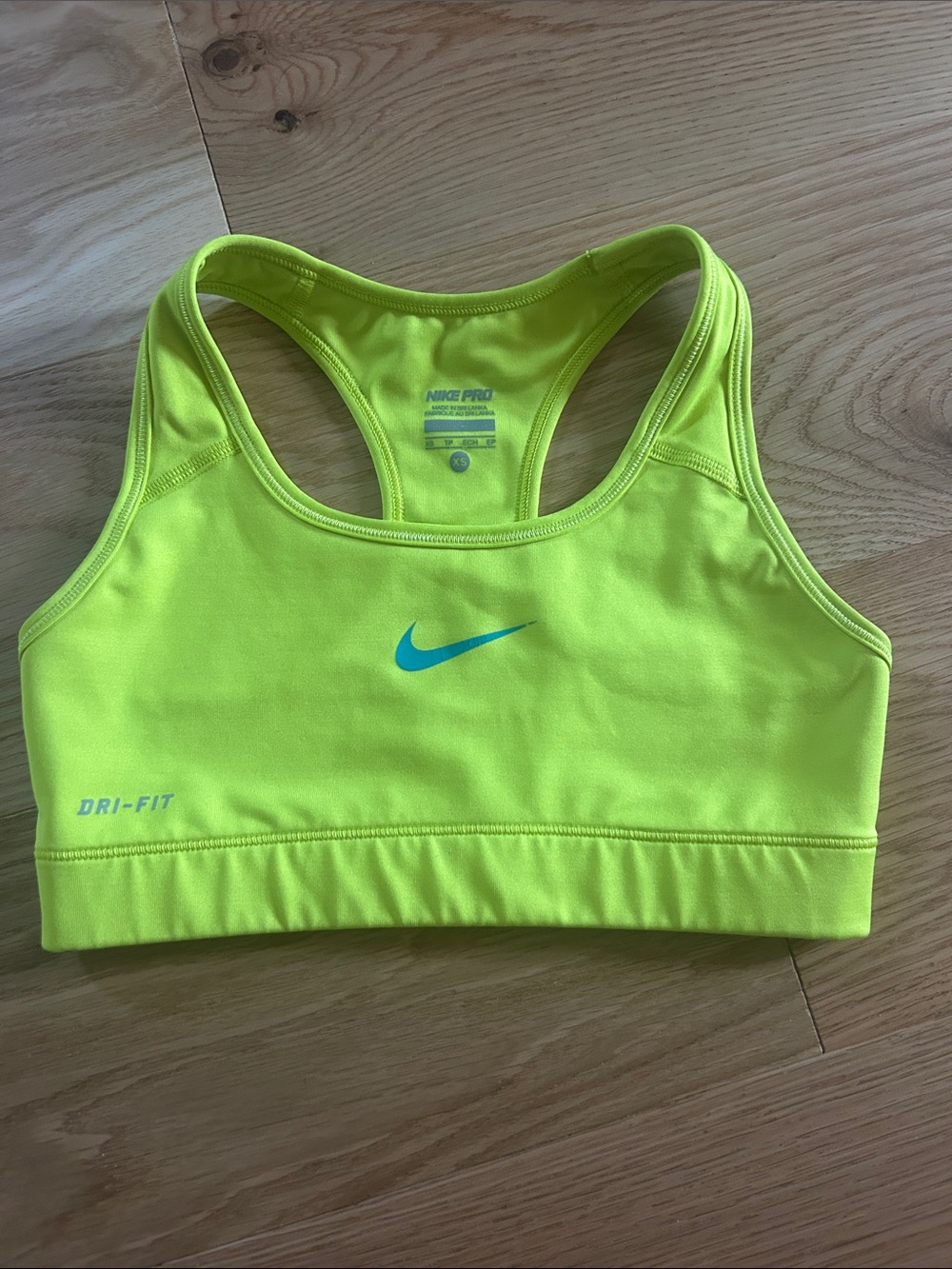 Nike Neon Yellow Sports Bra with Teal Swoosh
